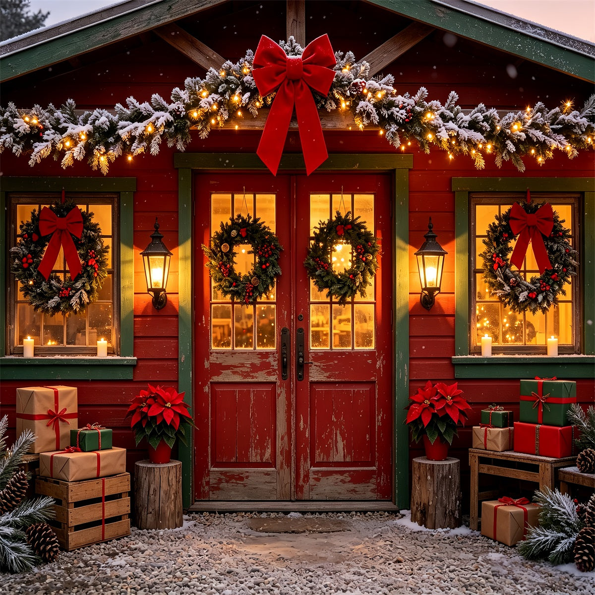 Décor De Cabane De Noël Décoration De Porte De Maison Rustique Toiles De Fond En Mousseline De Noël CSH68-88