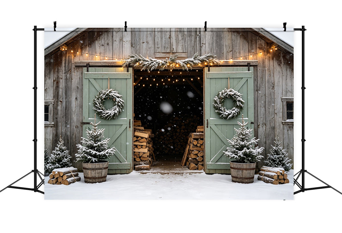 Décor De Porte De Grange De Noël Entrée De La Grange Enneigée Décors De Noël CSH68-90