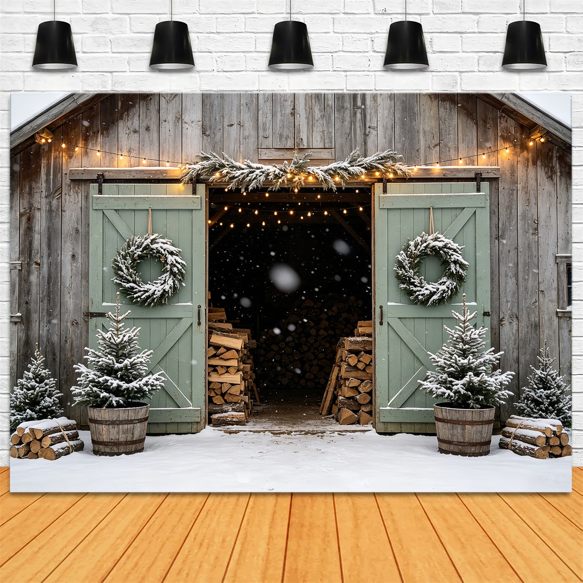 Décor De Porte De Grange De Noël Entrée De La Grange Enneigée Décors De Noël CSH68-90