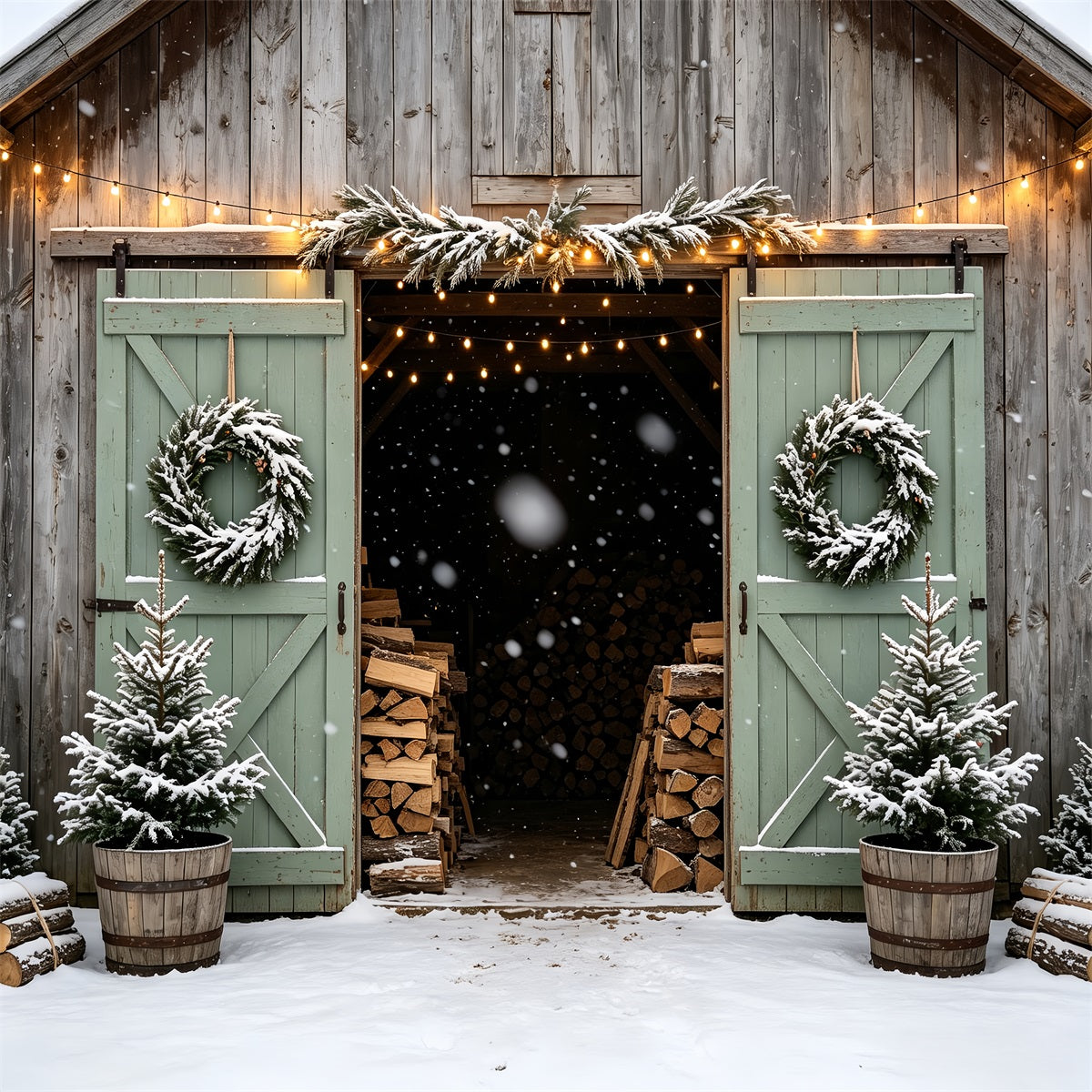 Décor De Porte De Grange De Noël Entrée De La Grange Enneigée Décors De Noël CSH68-90