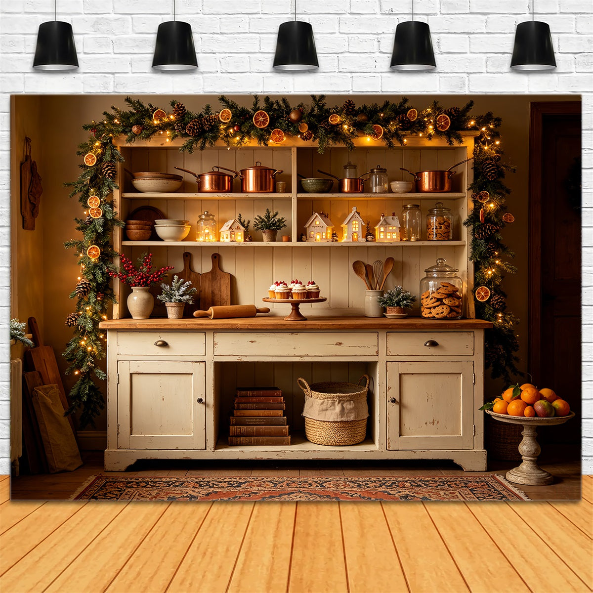 Décor De Cuisine De Noël Cuisine Rustique Avec Guirlande D'Oranges Décor De Noël CSH68-93