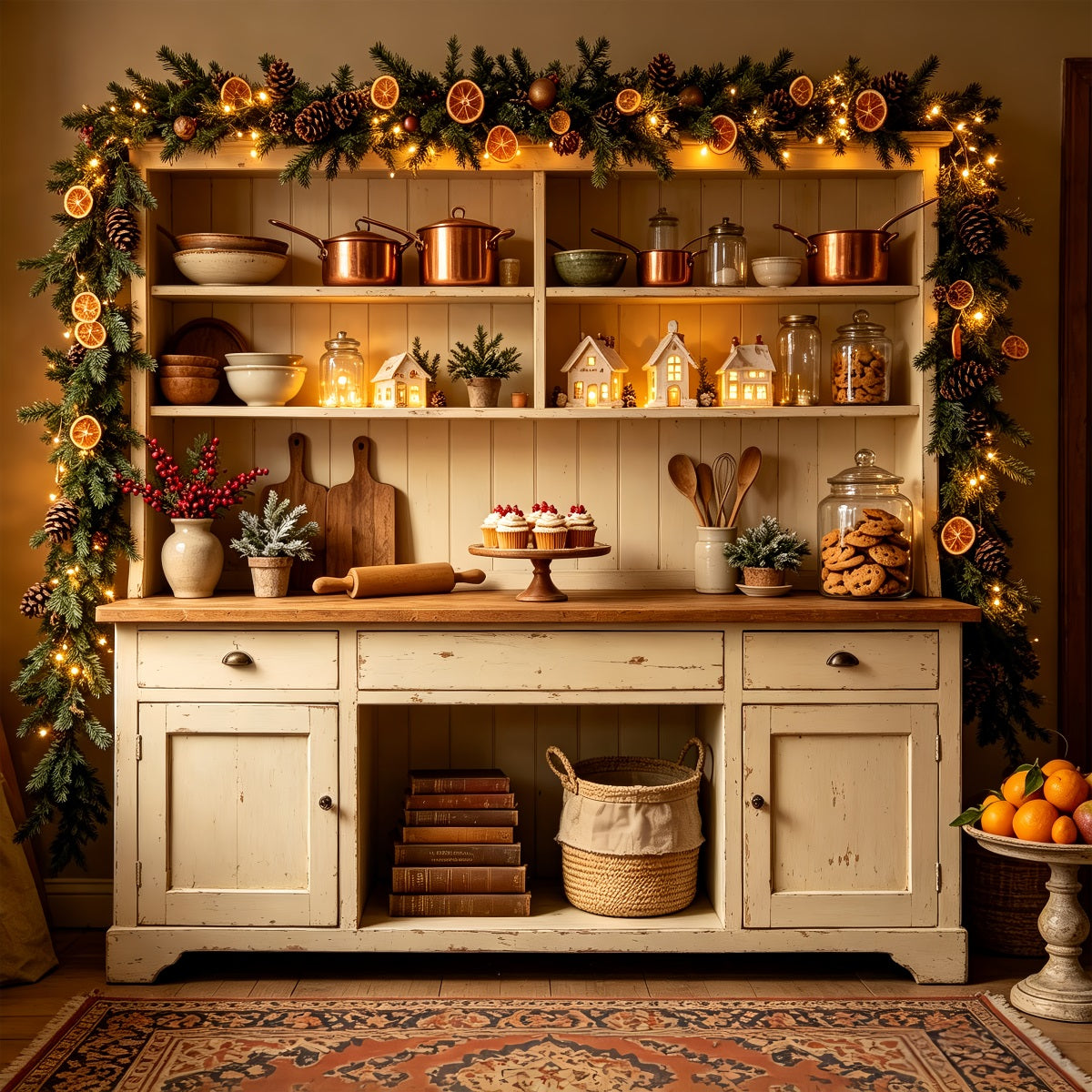 Décor De Cuisine De Noël Cuisine Rustique Avec Guirlande D'Oranges Décor De Noël CSH68-93