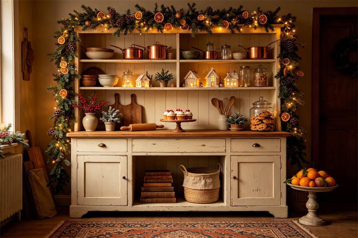 Décor De Cuisine De Noël Cuisine Rustique Avec Guirlande D'Oranges Décor De Noël CSH68-93