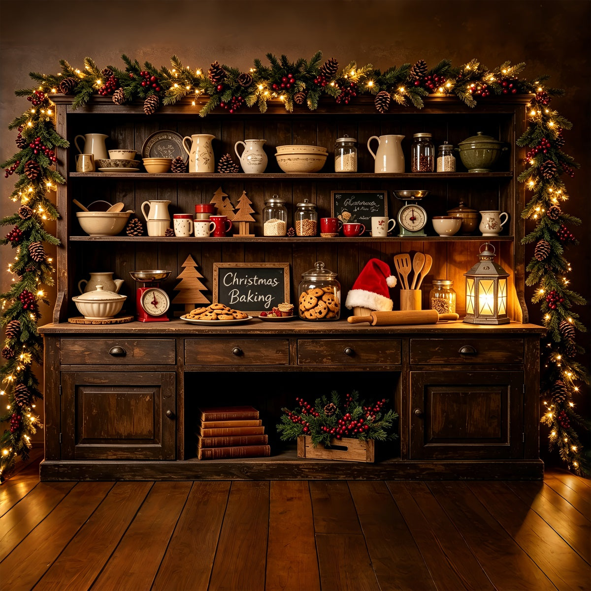 Décors De Cuisine De Noël Étagère À Pâtisserie Dark Woodland Décor Photographique De Noël CSH68-94