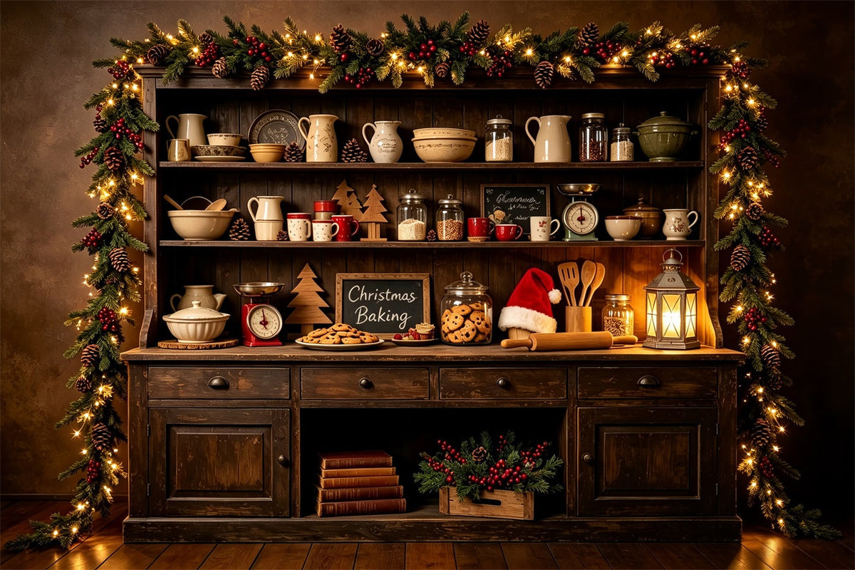 Décors De Cuisine De Noël Étagère À Pâtisserie Dark Woodland Décor Photographique De Noël CSH68-94