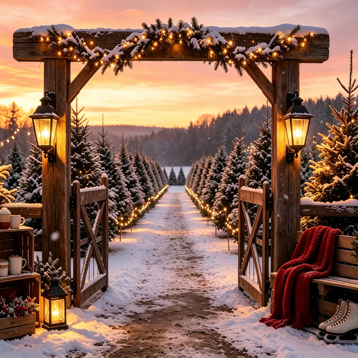 Décor De Ferme De Sapins De Noël Entrée De La Porte Snowy Pine Décors De Noël Professionnels CSH68-95