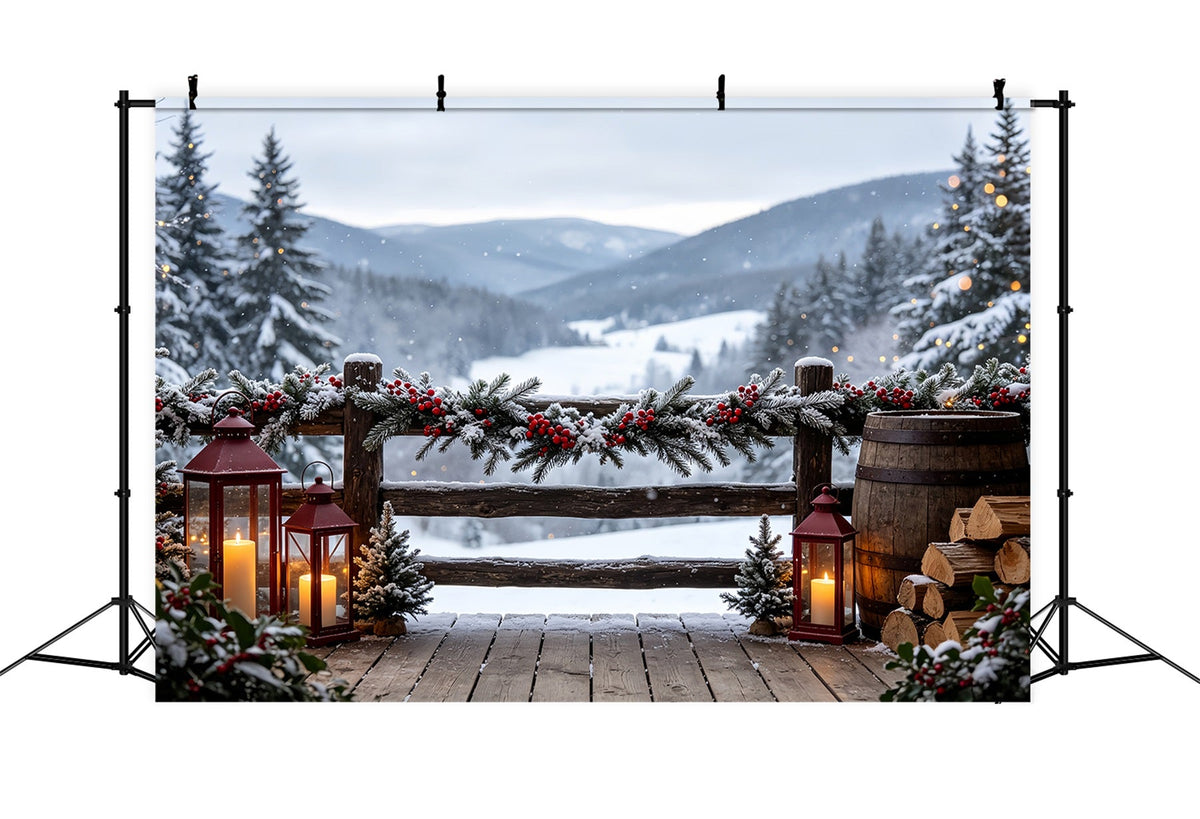 Décor De Noël Mountain Lodge Garland View Grandes Toiles De Fond De Noël CSH68-98