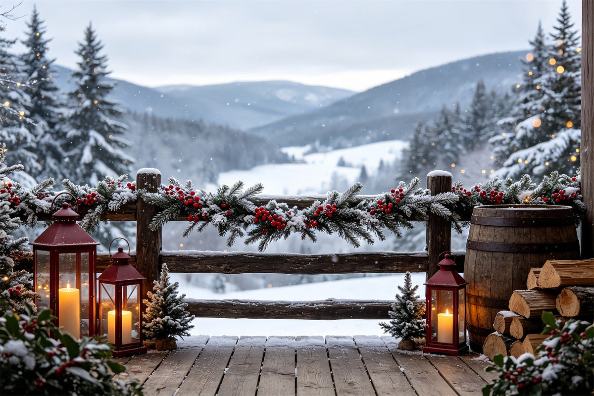 Décor De Noël Mountain Lodge Garland View Grandes Toiles De Fond De Noël CSH68-98