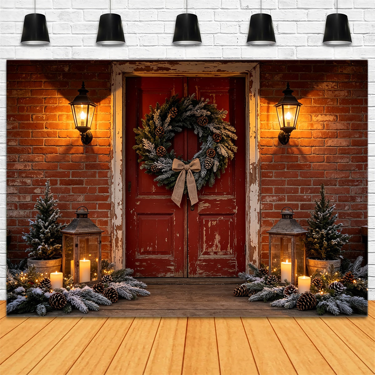 Décor De Maison De Noël Entrée Avec Couronne De Porte En Briques Décor Mural De Noël CSH68-99