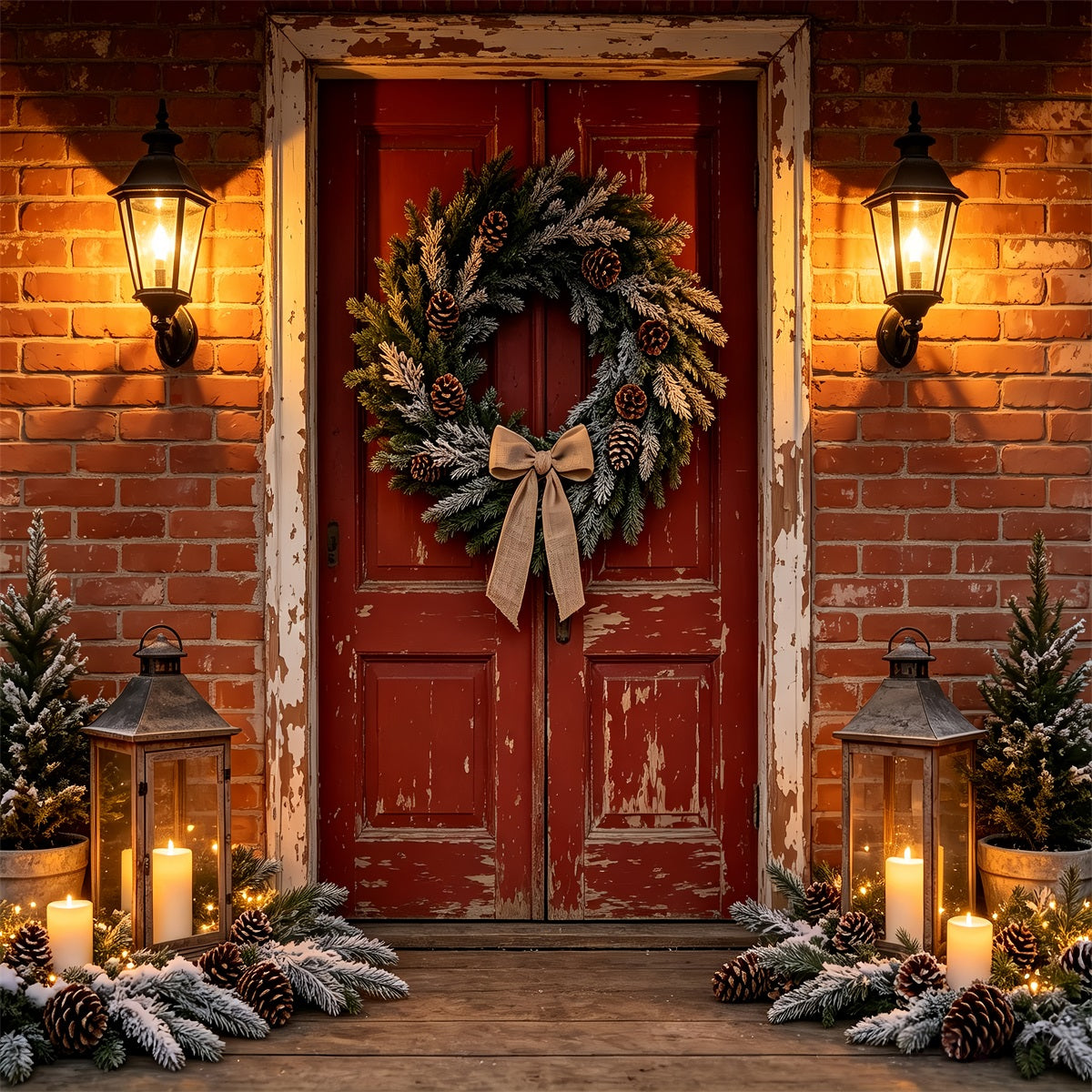 Décor De Maison De Noël Entrée Avec Couronne De Porte En Briques Décor Mural De Noël CSH68-99