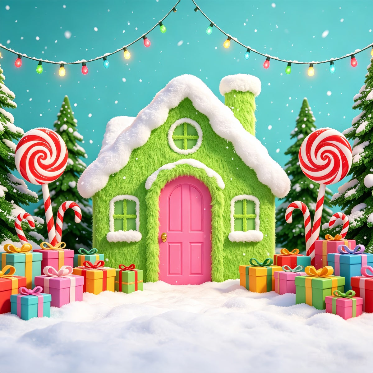 Décors De Maisons En Pain D'Épice Cadeaux Green Candy Cottage Fond De Noël Rose CSH69-102