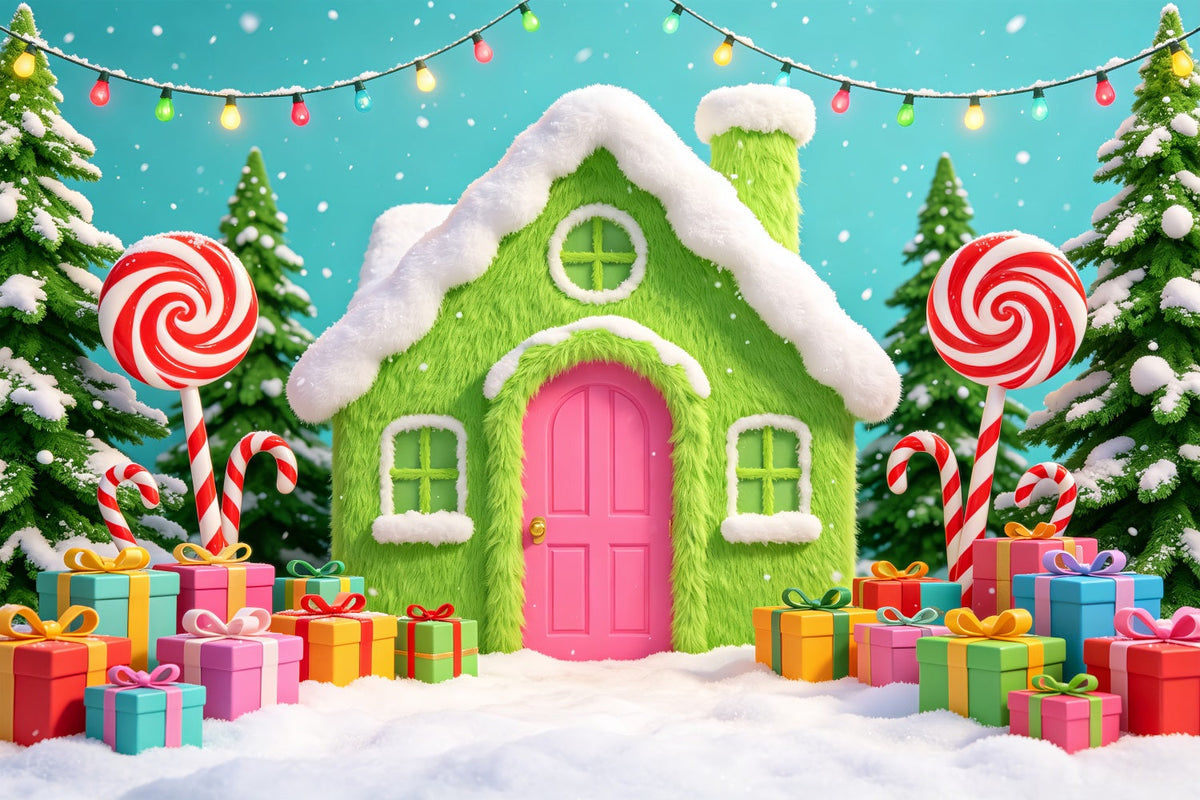 Décors De Maisons En Pain D'Épice Cadeaux Green Candy Cottage Fond De Noël Rose CSH69-102