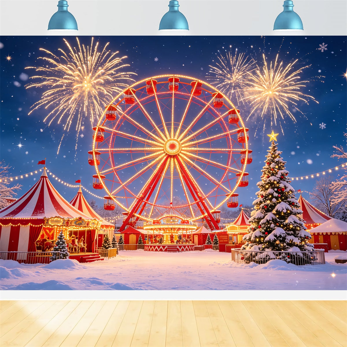 Décor De Noël Pour Une Fête Feux D'Artifice De La Grande Roue Enneigée Décor De Fête CSH69-105