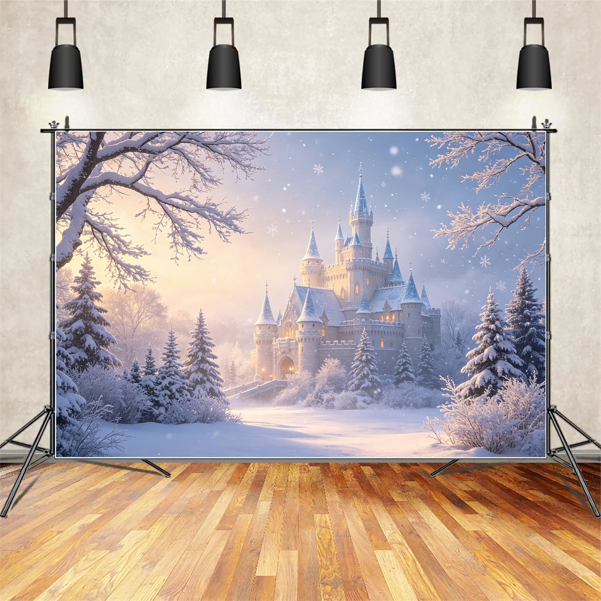 Décor De Noël Féérique Château Enneigé Forêt D'Hiver Décors De Studio De Noël CSH69-13