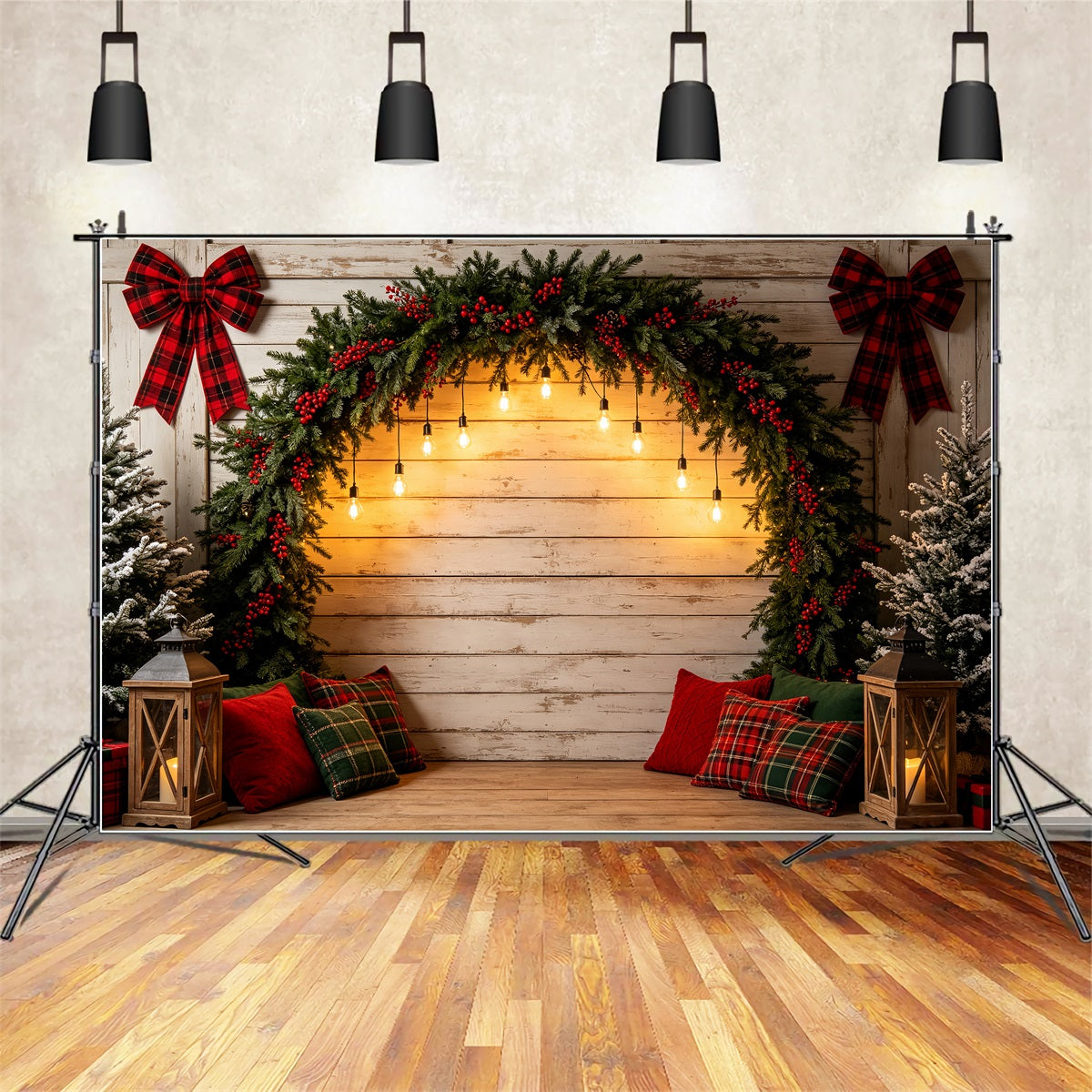 Arche De Noël En Toile De Fond Arche Lumineuse Rustique Avec Guirlande Décors De Noël Pour Studio CSH69-15