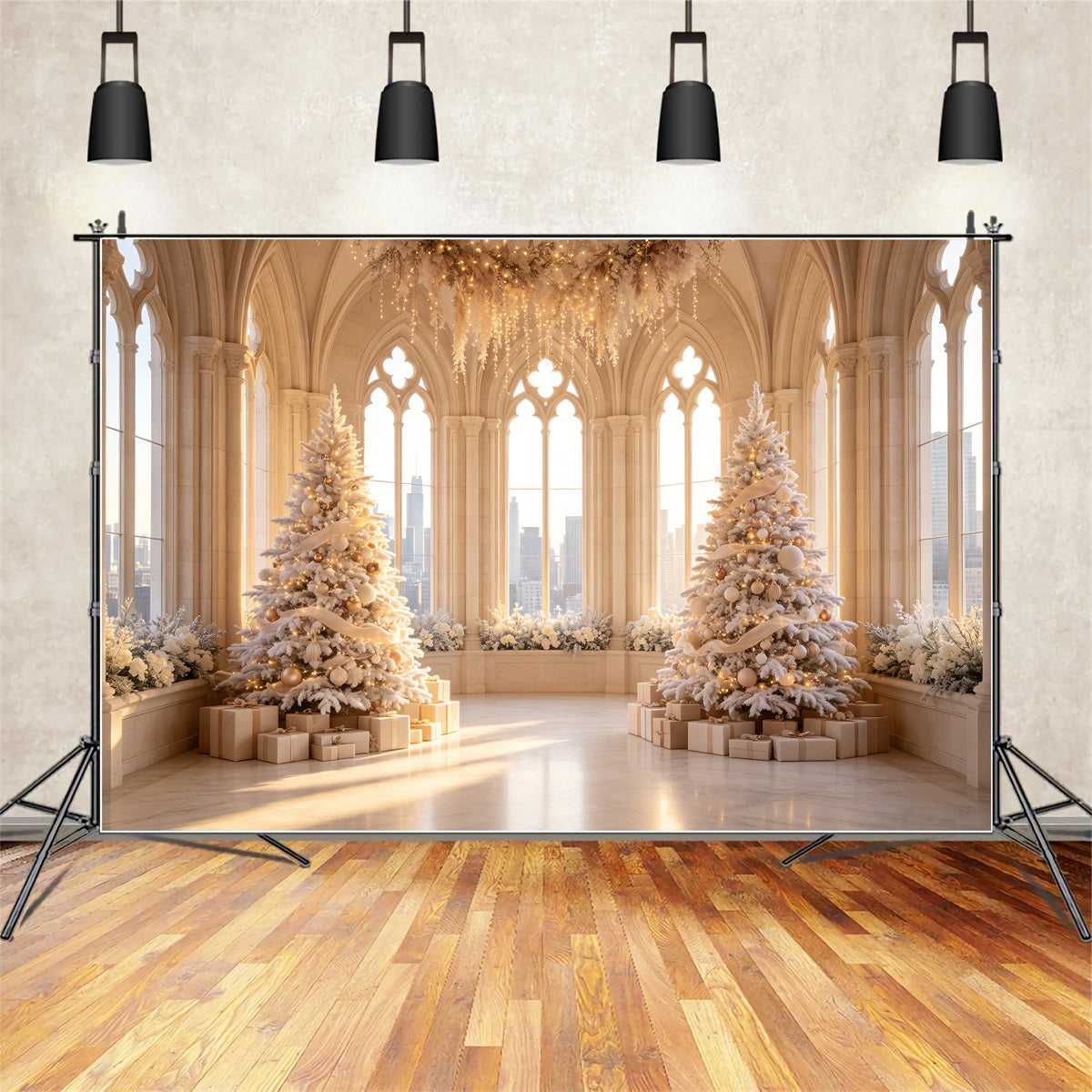 Décor De Noël Victorien Salle De La Cathédrale Blanche Fond De Noël Professionnel CSH69-20