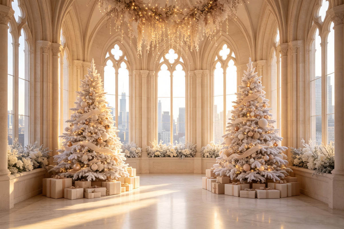 Décor De Noël Victorien Salle De La Cathédrale Blanche Fond De Noël Professionnel CSH69-20