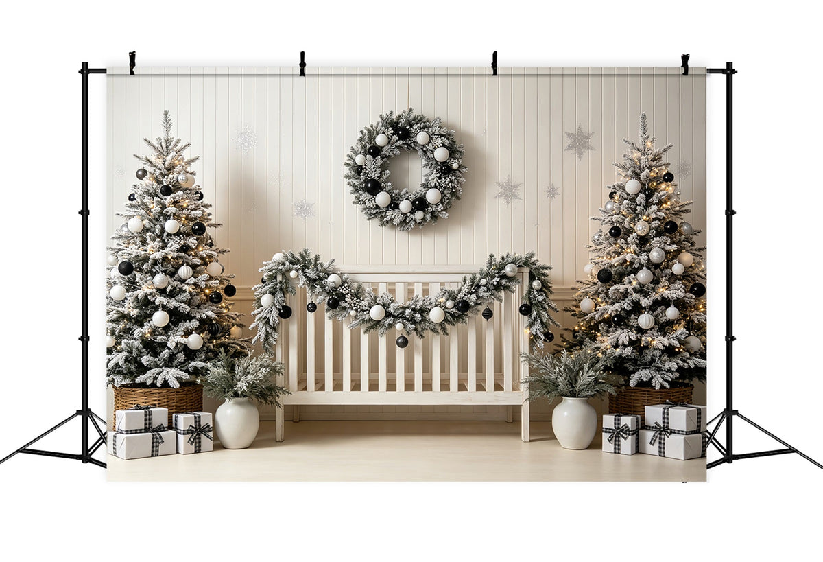 Tête De Lit De Noël Décoration De Chambre D'Enfant En Noir Et Blanc Fond En Mousseline De Noël CSH69-23