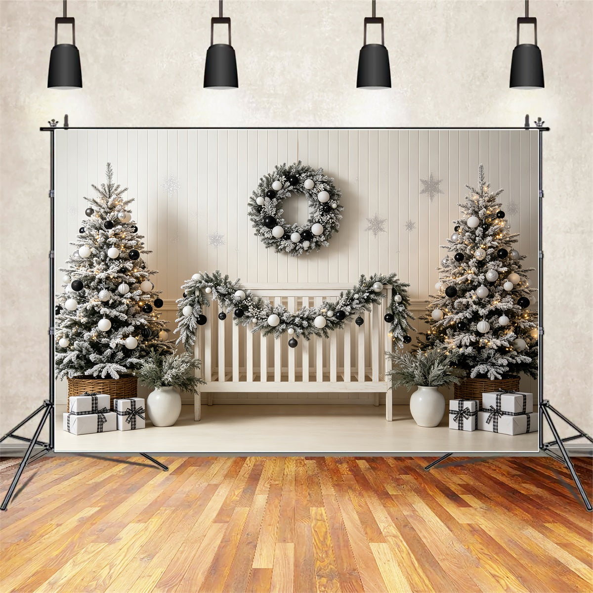 Tête De Lit De Noël Décoration De Chambre D'Enfant En Noir Et Blanc Fond En Mousseline De Noël CSH69-23