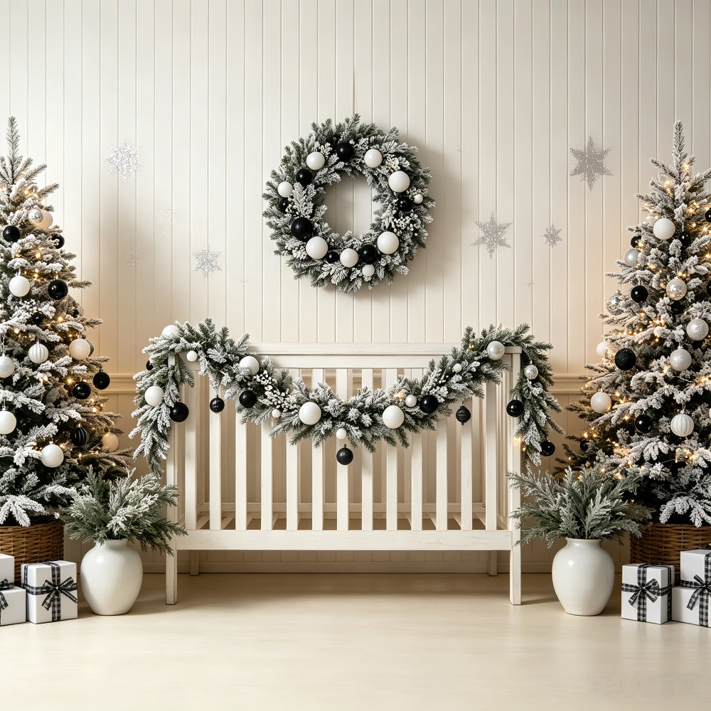 Tête De Lit De Noël Décoration De Chambre D'Enfant En Noir Et Blanc Fond En Mousseline De Noël CSH69-23