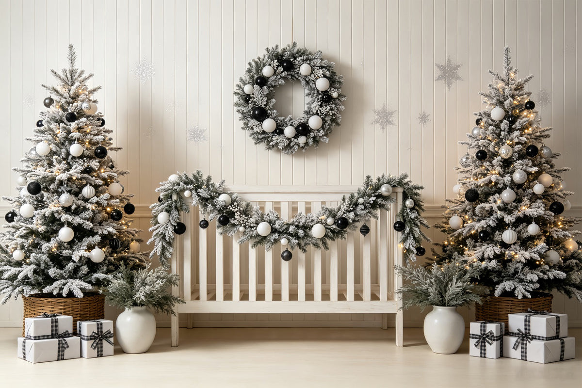 Tête De Lit De Noël Décoration De Chambre D'Enfant En Noir Et Blanc Fond En Mousseline De Noël CSH69-23
