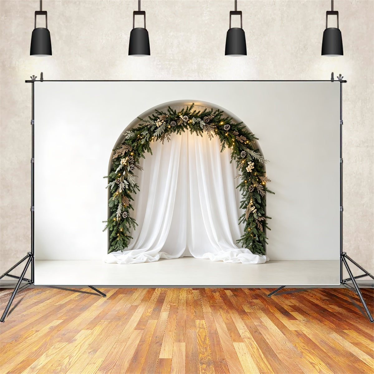 Fond Blanc De Noël Arche De Guirlande De Draperie Élégante Décor De Noël CSH69-26