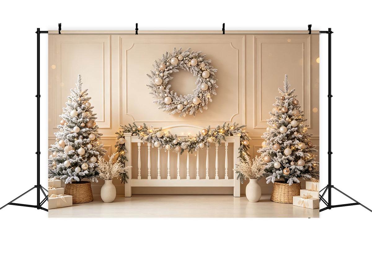 Tête De Lit De Noël Couronne Ivoire Givrée Décors Photo De Noël CSH69-29