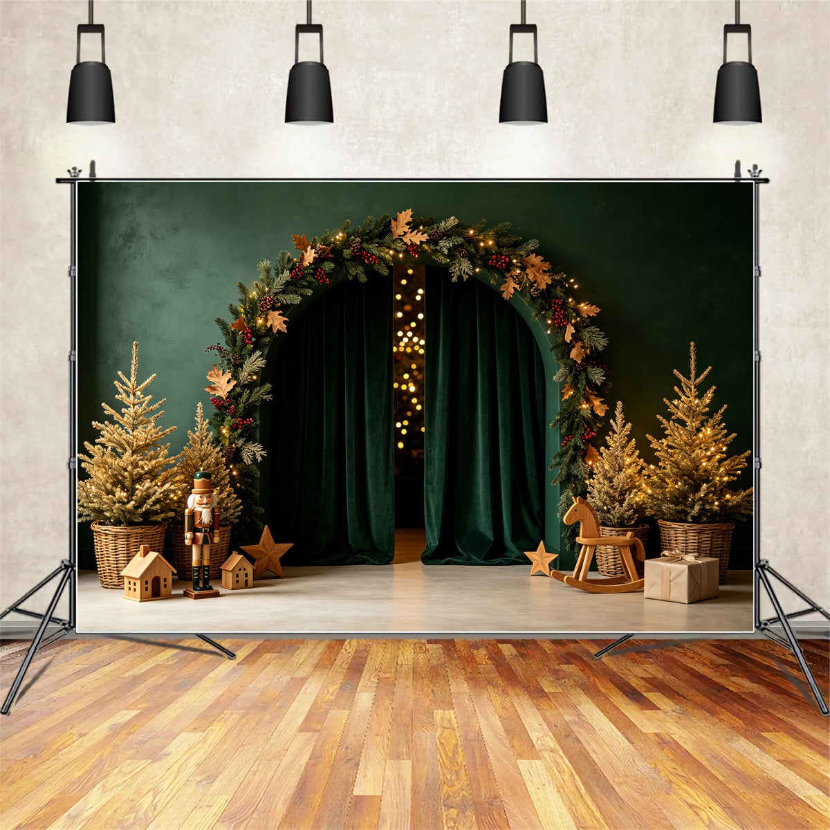 Fond Vert De Noël Décoration Casse-Noisette Arche D'Émeraude Décor Photographique De Noël CSH69-3