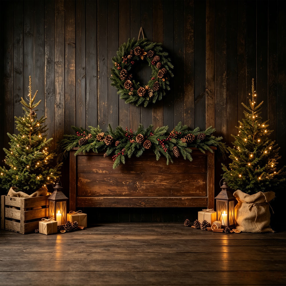 Fond De Noël En Bois Lanterne Rustique En Pin Décor De Noël CSH69-30