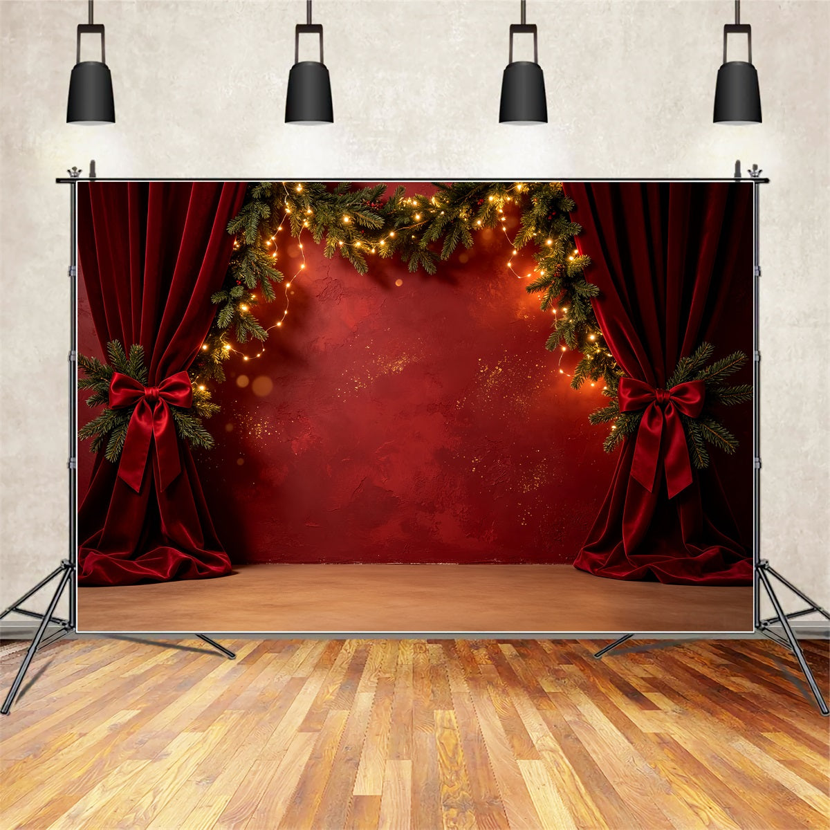 Décor Mural De Noël Scène De La Guirlande De Velours Rouge Décors Photographiques De Noël CSH69-33