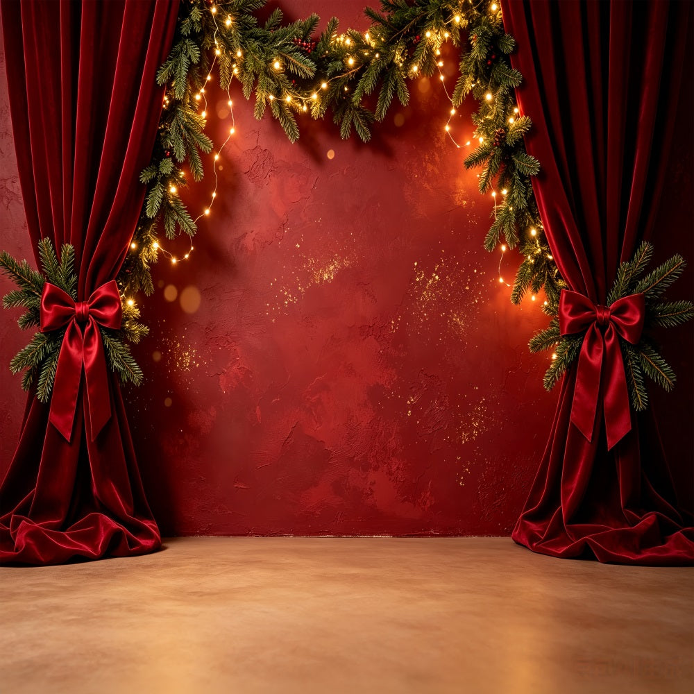 Décor Mural De Noël Scène De La Guirlande De Velours Rouge Décors Photographiques De Noël CSH69-33