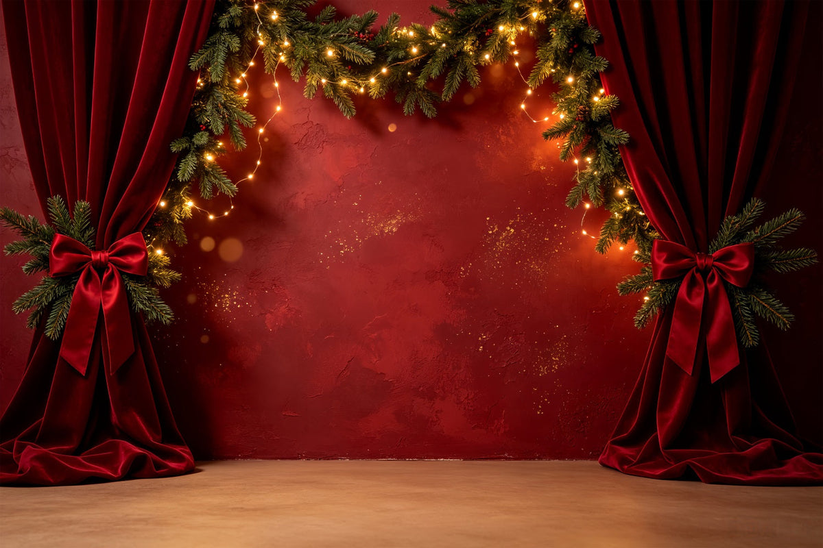 Décor Mural De Noël Scène De La Guirlande De Velours Rouge Décors Photographiques De Noël CSH69-33