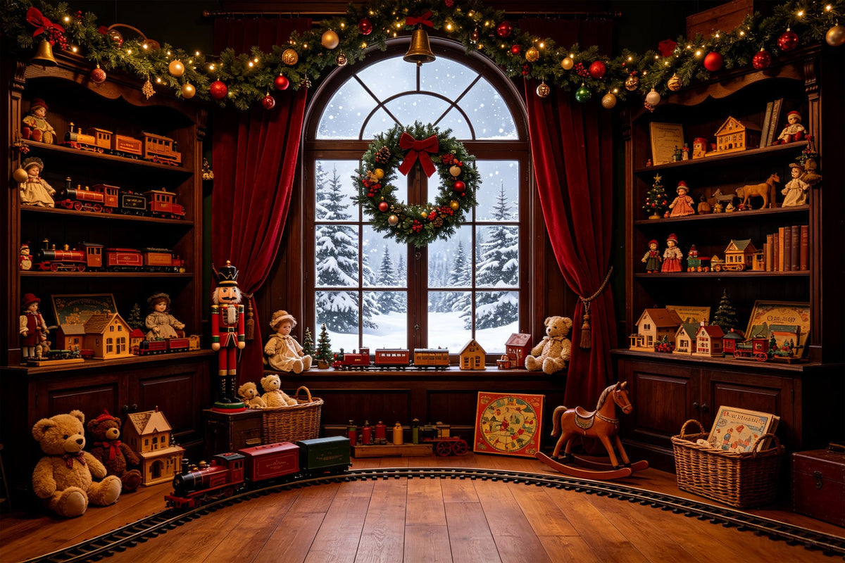 Décor De Noël Vintage Fenêtre De La Chambre Du Train Miniature Grandes Toiles De Fond De Noël CSH69-35