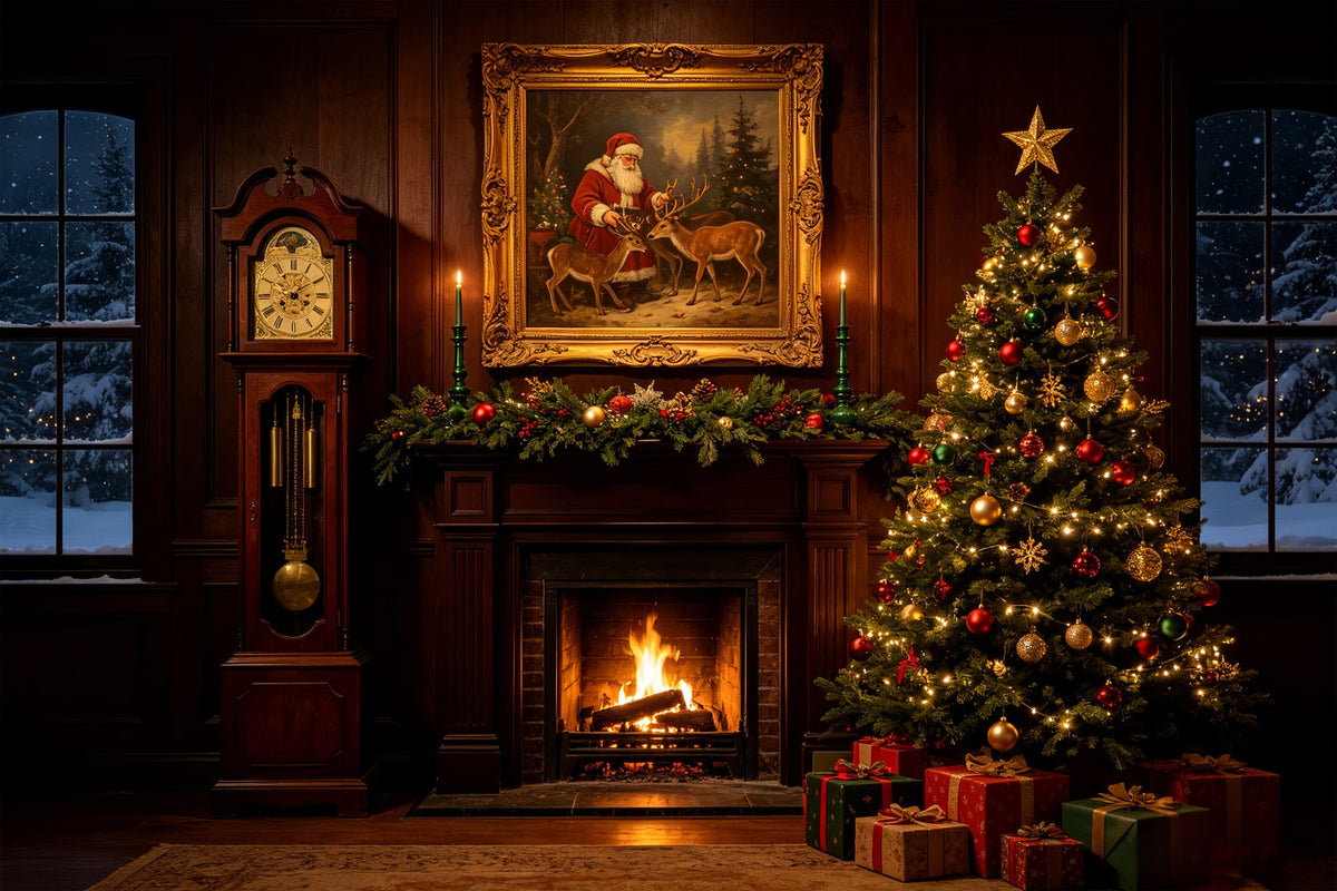 Cheminée De Noël En Toile De Fond Salle De La Cheminée Avec Le Portrait Du Père Noël Grand Décor De Noël CSH69-38