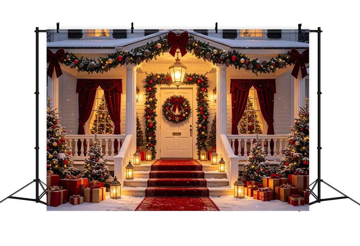 Décor De La Nuit Avant Noël Entrée Du Porche Avec Tapis Rouge Décor Photographique De Noël CSH69-40