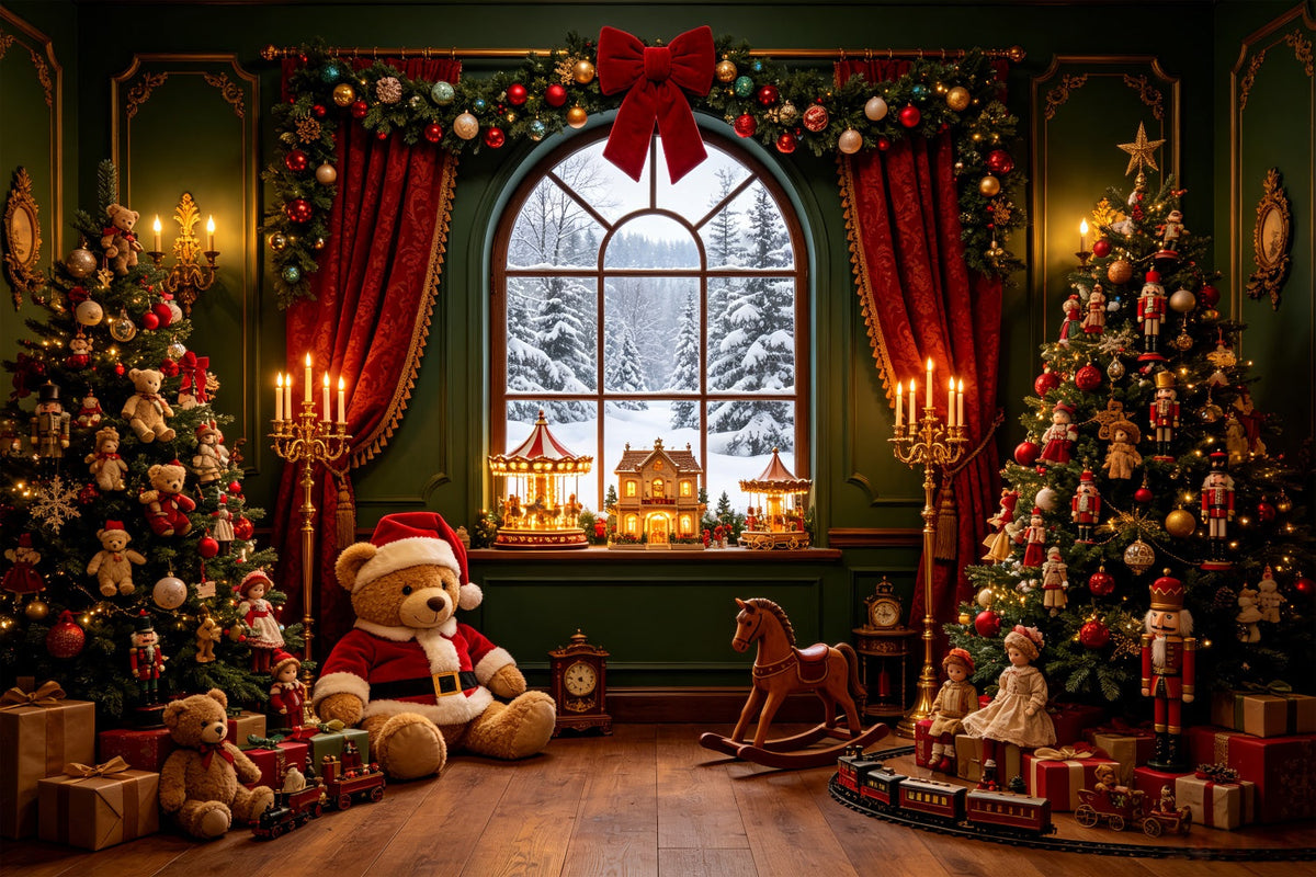 Décor De Noël Vintage Salon De Peluches Toyland Window Décors Photographiques De Noël CSH69-41