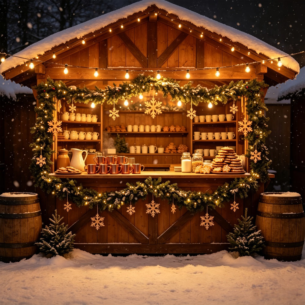 Décor De Noël D'Hiver Stand De Marché De Biscuits Flocons De Neige Fond Photographique De Noël CSH69-45
