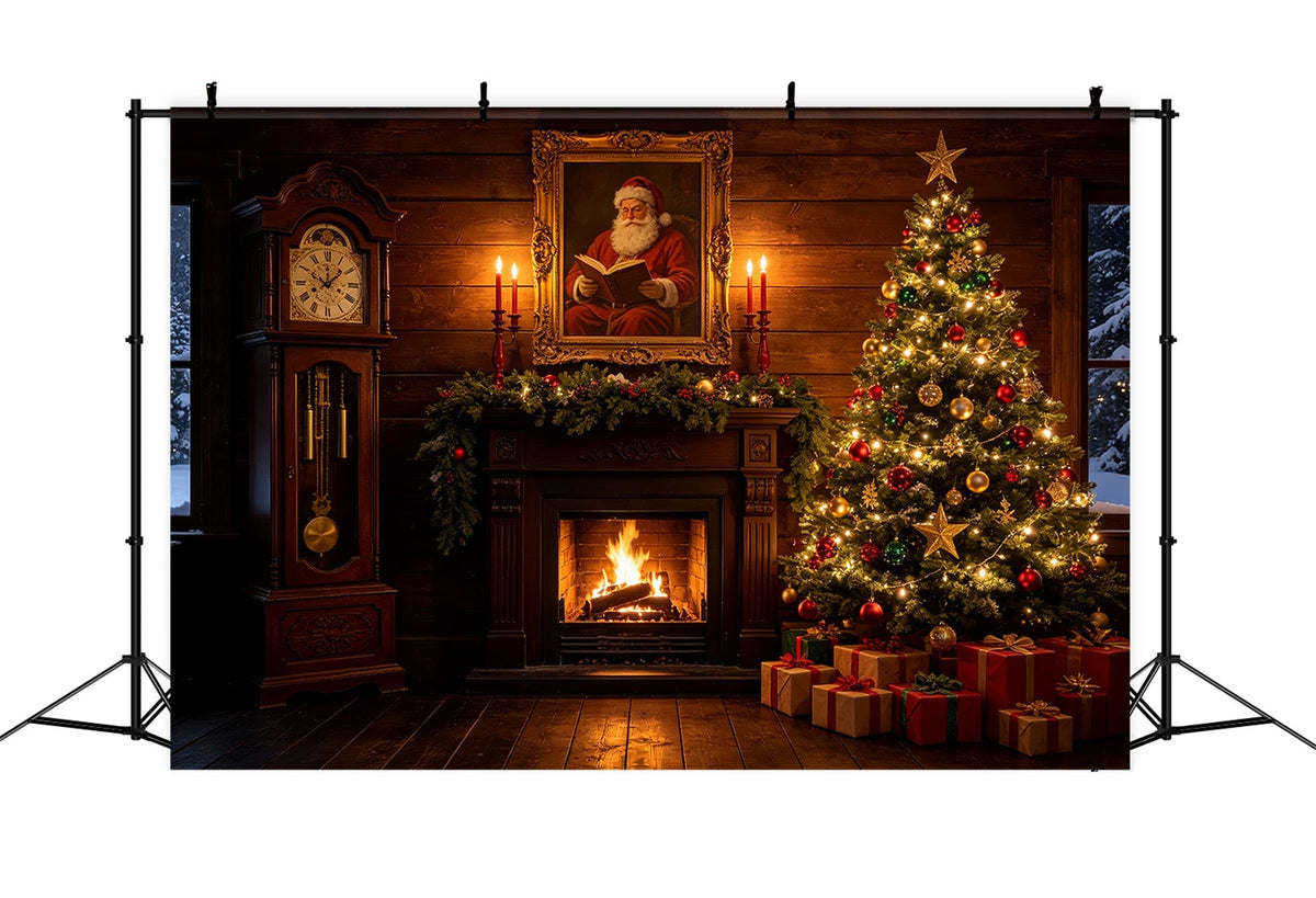 Décor De Cabane De Noël Salle De La Cheminée Avec Le Portrait Du Père Noël Décors De Studio Pour Noël CSH69-47