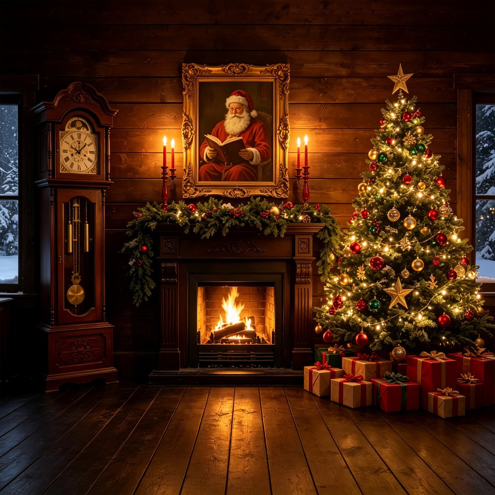 Décor De Cabane De Noël Salle De La Cheminée Avec Le Portrait Du Père Noël Décors De Studio Pour Noël CSH69-47