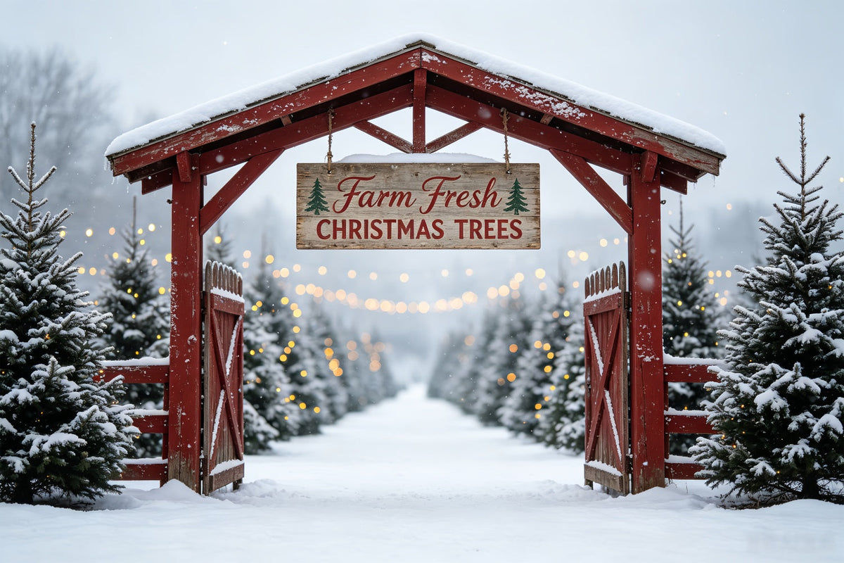 Décor De Ferme De Sapins De Noël Porte De La Ferme Snowy Tree Fond Photo De Noël CSH69-48