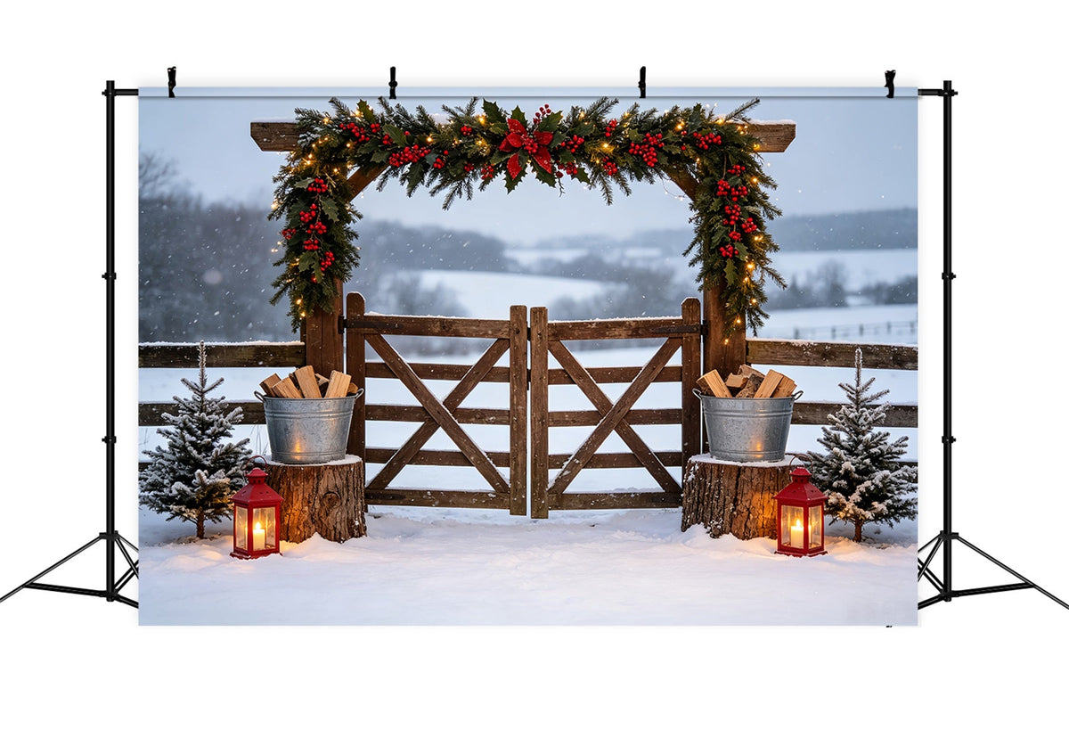 Décor De Noël Champêtre Porte De La Ferme Snowy Garland Décors De Noël Pour Photos CSH69-49