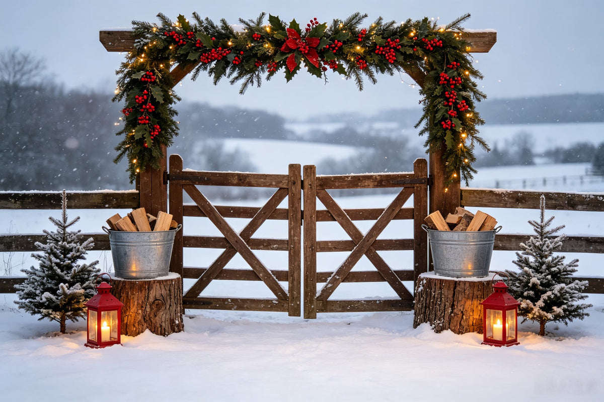 Décor De Noël Champêtre Porte De La Ferme Snowy Garland Décors De Noël Pour Photos CSH69-49