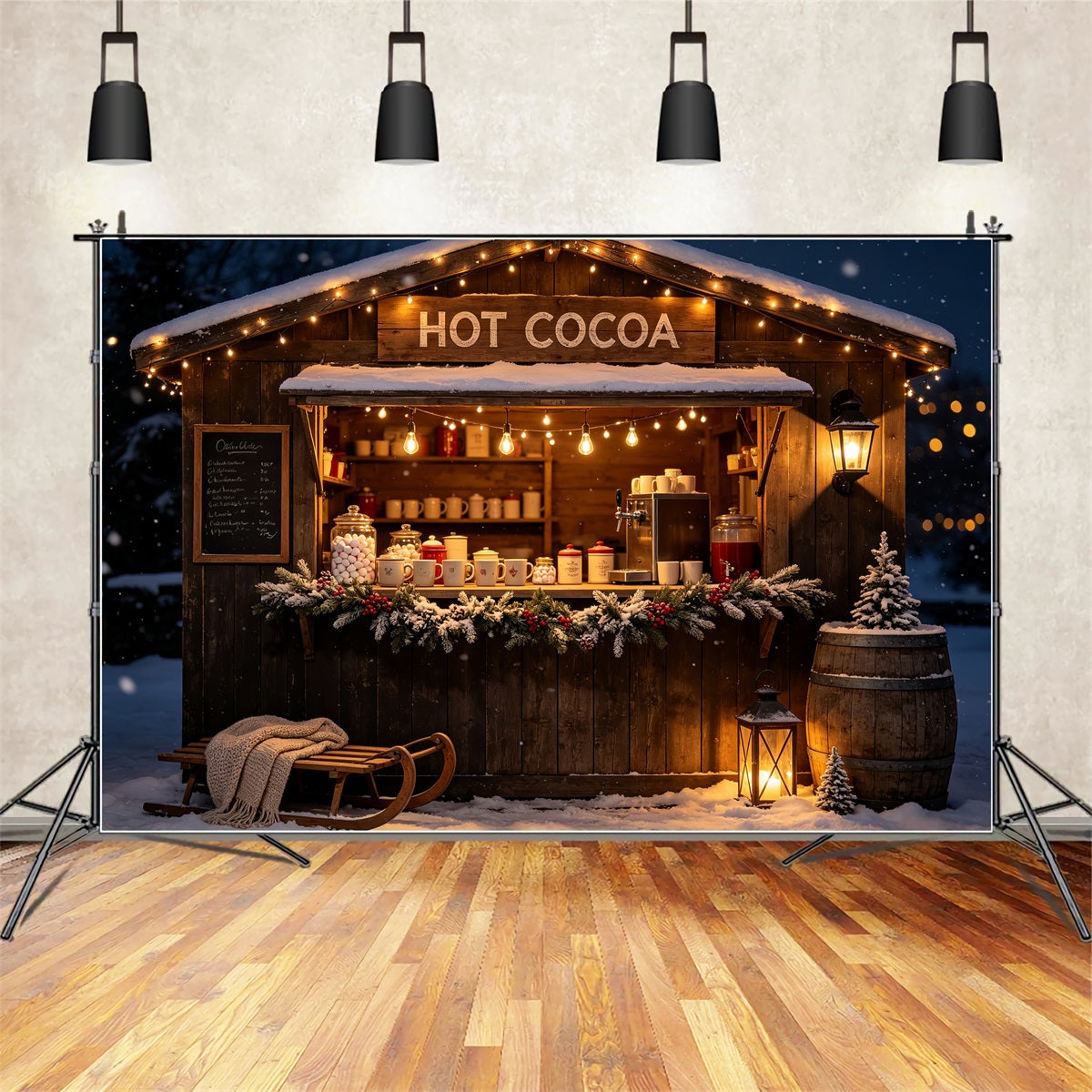 Décor De Magasin De Noël Stand De Chocolat Chaud Rustique Décors Photo De Noël CSH69-5