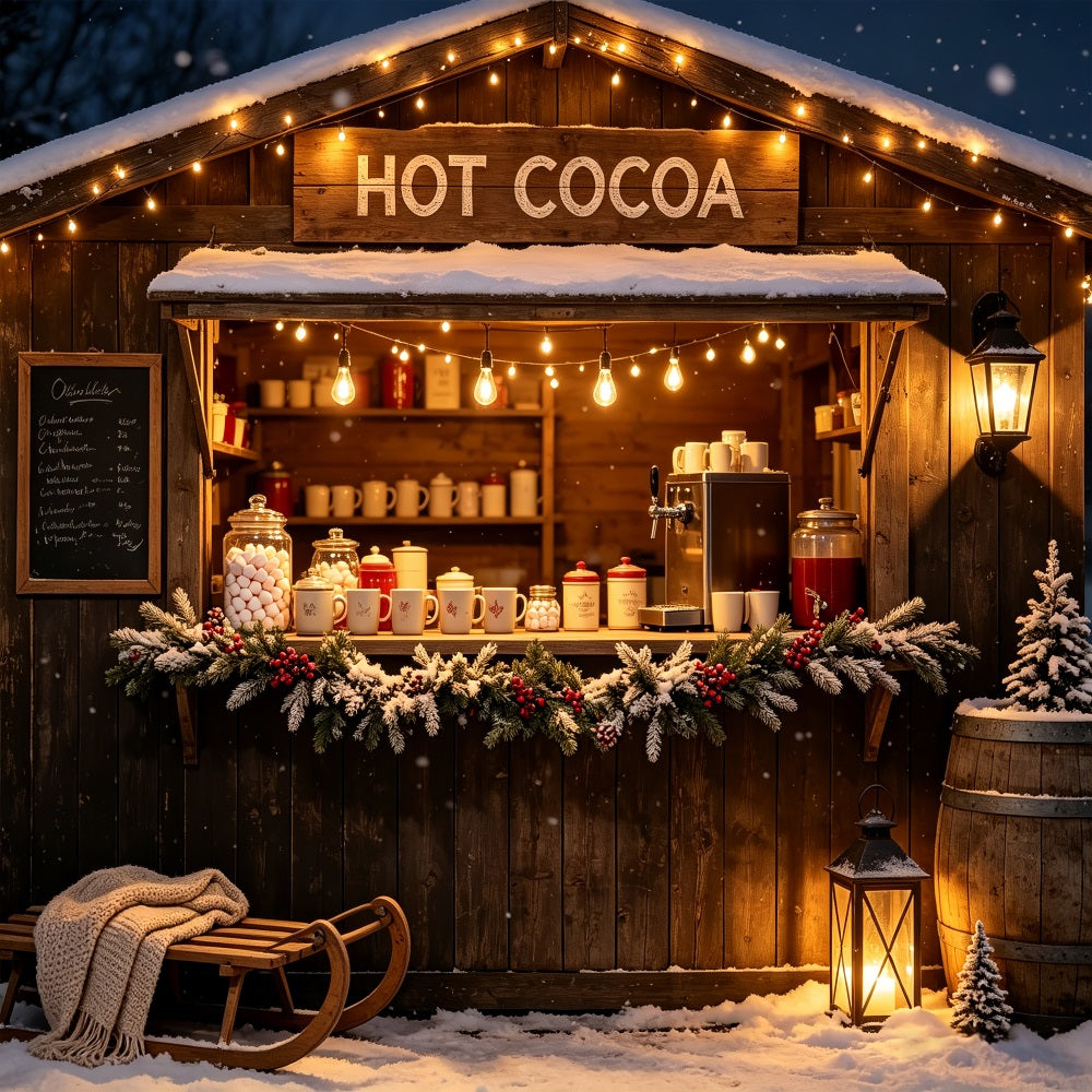 Décor De Magasin De Noël Stand De Chocolat Chaud Rustique Décors Photo De Noël CSH69-5