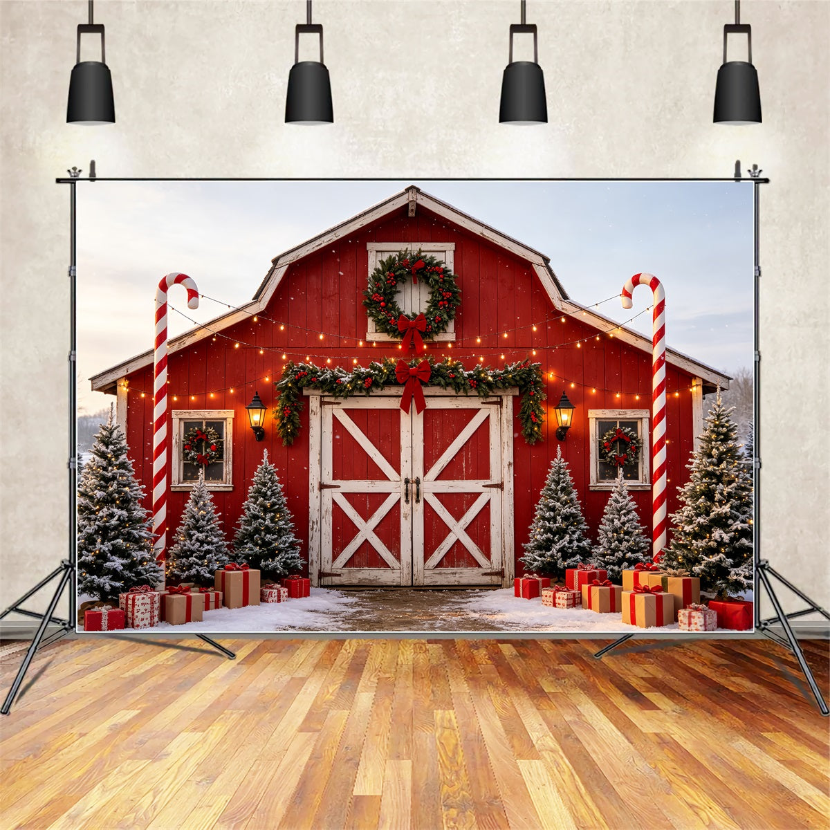 Décor De Ferme De Noël Entrée De La Grange Candy Cane Décors De Studio De Noël CSH69-50