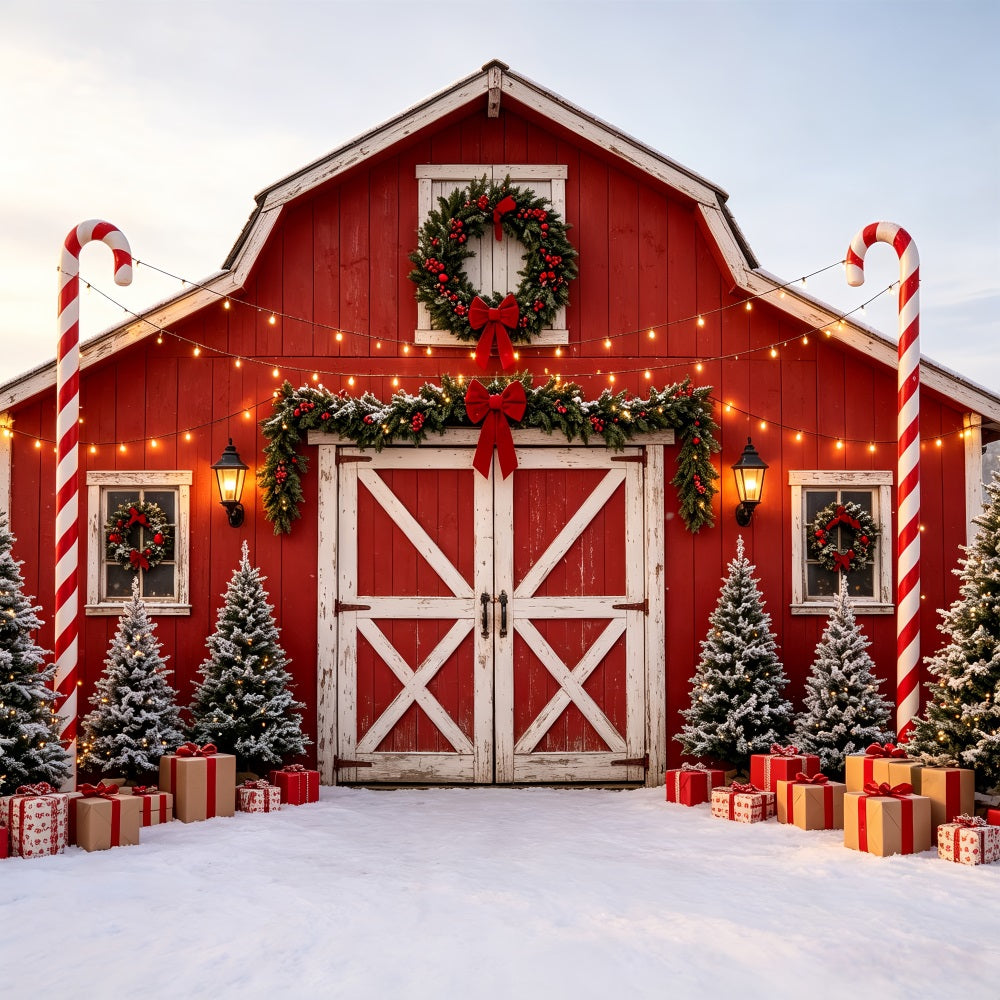 Décor De Ferme De Noël Entrée De La Grange Candy Cane Décors De Studio De Noël CSH69-50
