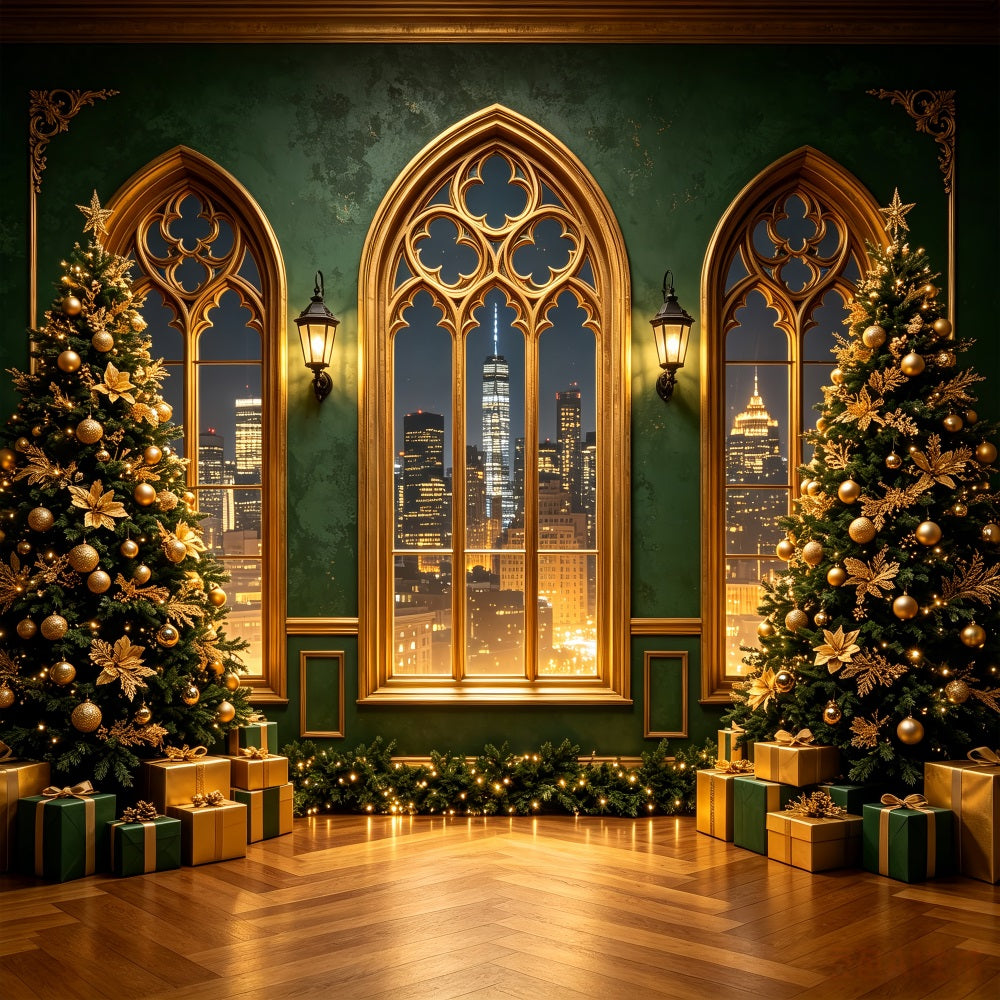 Décor De Noël Moderne Vue De La Ville Gothique Dorée Décor De Noël Pour Studio CSH69-51