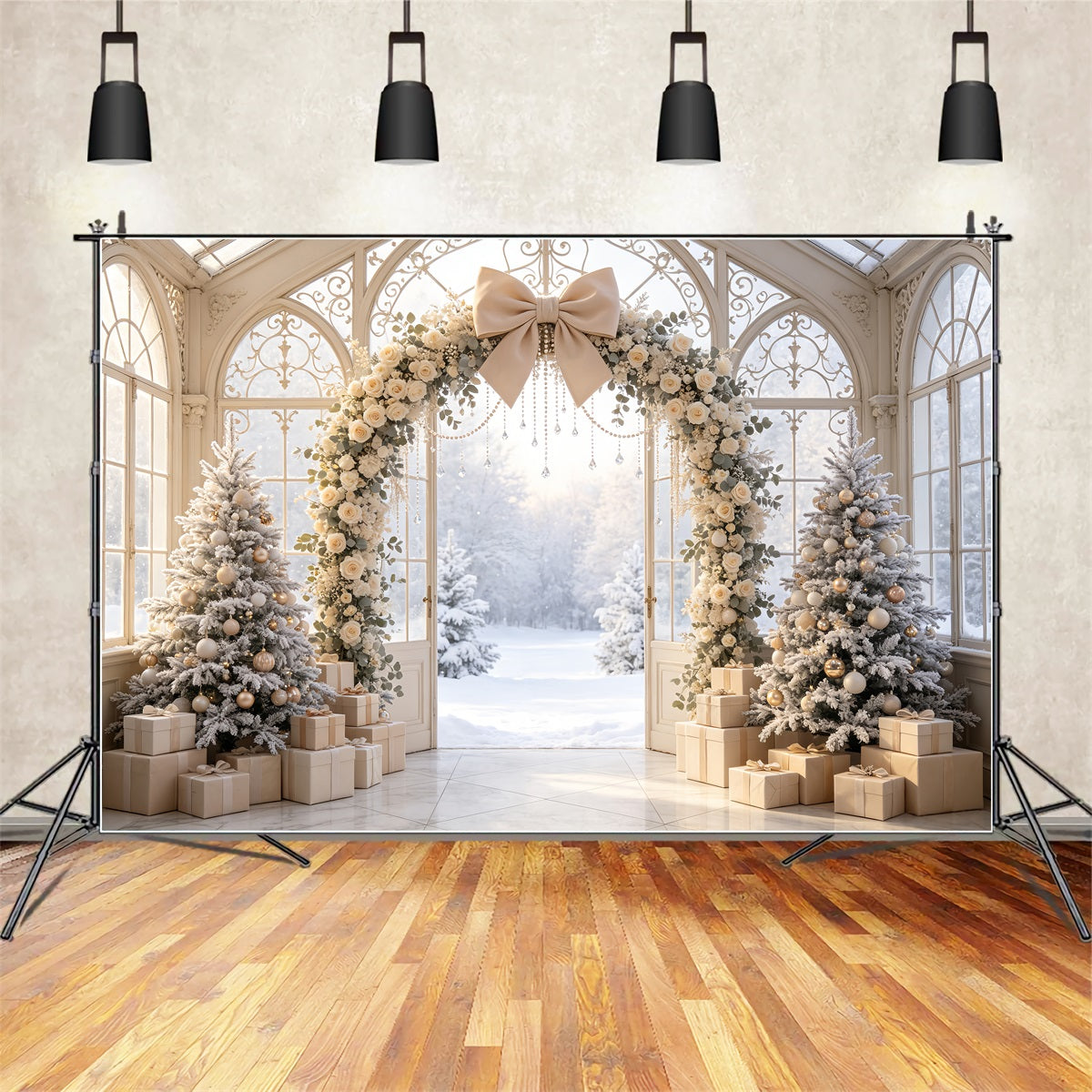 Décor De Noël Enneigé Arche Florale Ivoire Décors De Noël Pour Studio CSH69-52