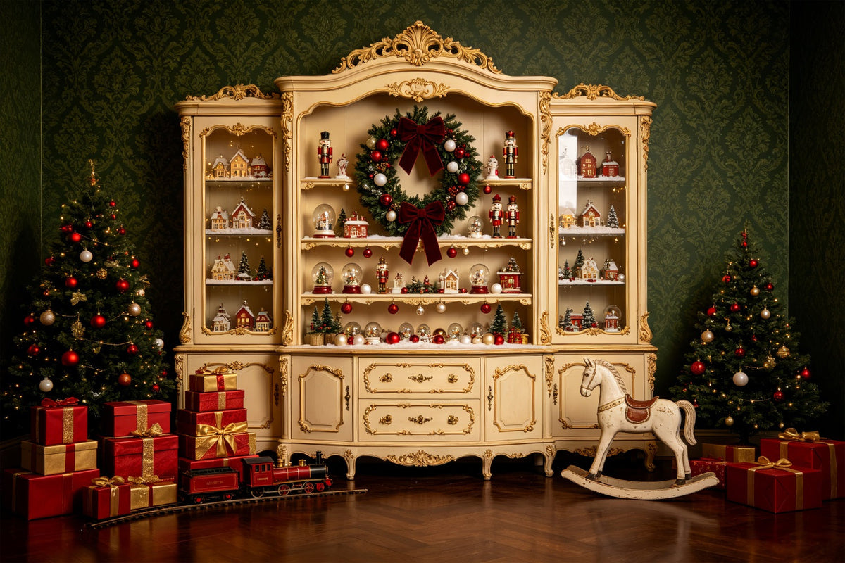 Décor De Noël Rustique Vitrine De Village Vintage Fond Mural De Noël CSH69-53