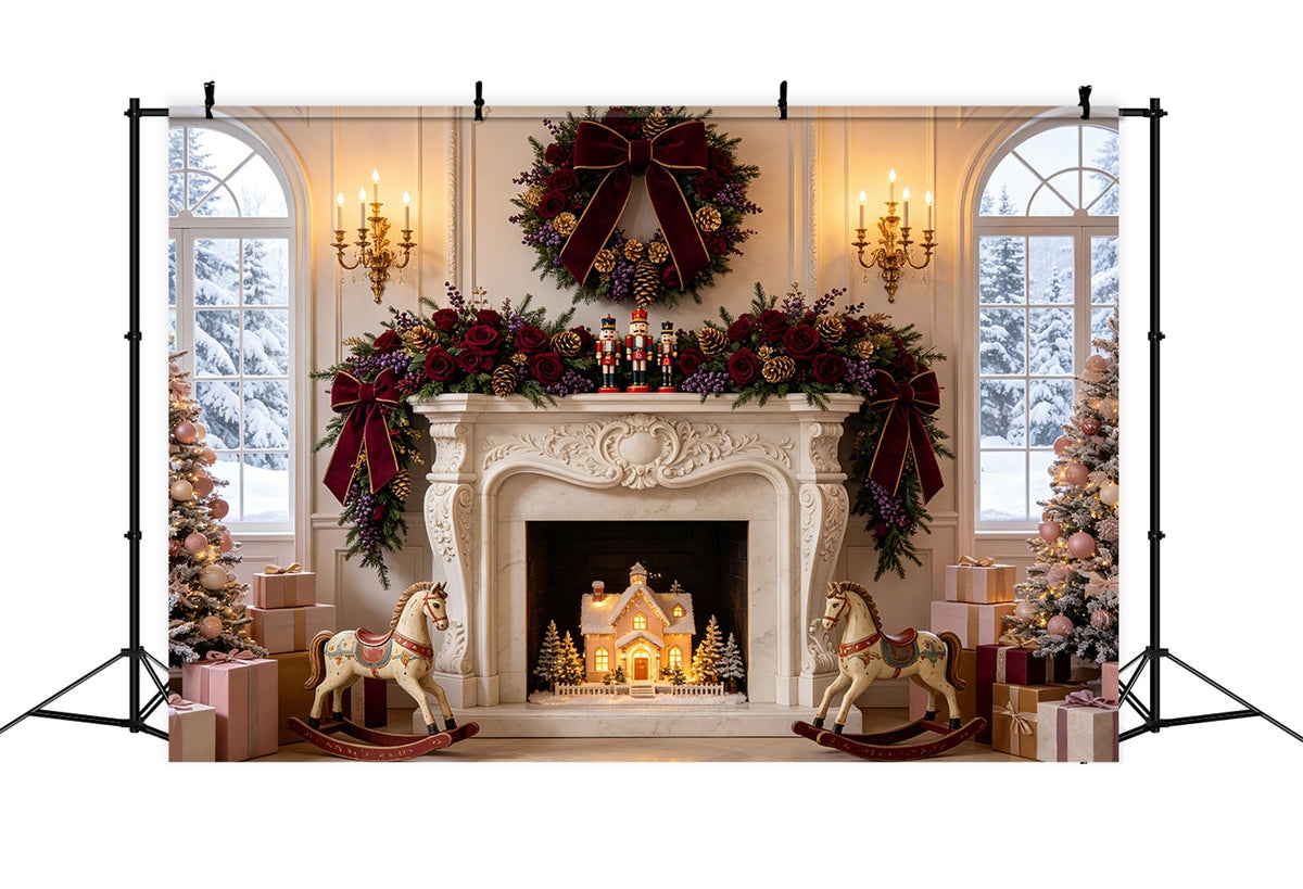 Fond De Cheminée De Noël Décoration De Cheminée Rose Bordeaux Fond En Mousseline De Noël CSH69-54